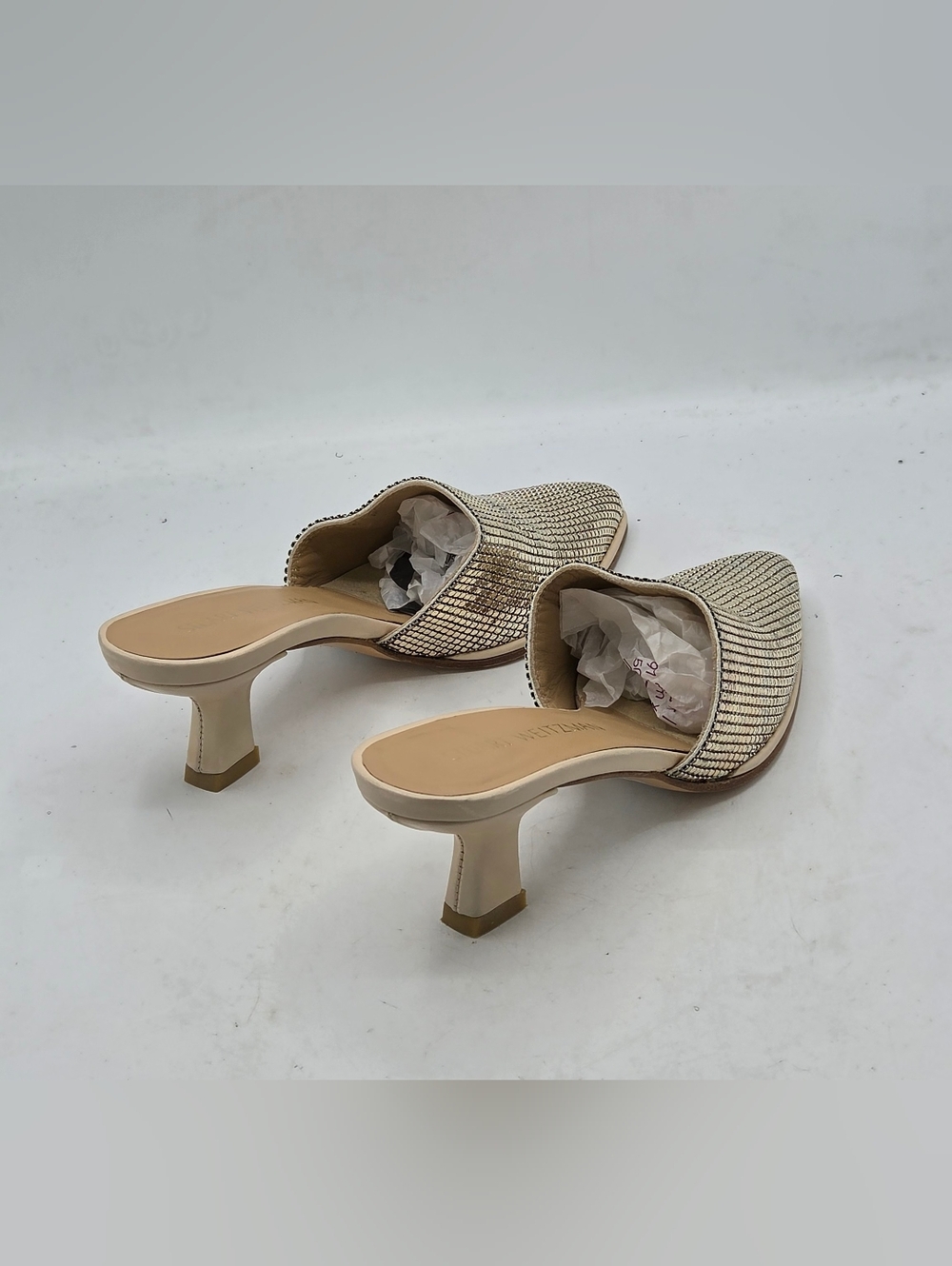 Stuart Weitzman Svelt Pipe "Roman Mail" Metallic Mules Size 6 M - Picture 7 of 16